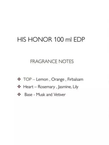 His Honor by Fascino - Eau de Parfum 100ml 3.4 fl oz For Men - Made in Dubai